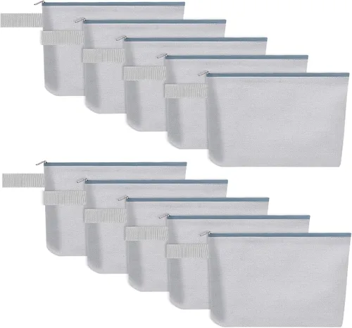 Miniatura 51 de 10 bolsas de maquillaje de lona de algodón con parte inferior y correa, bolsa de cosméticos multiusos con cremallera, bolsa de aseo de viaje, bolsa