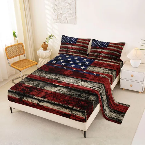 Miniatura 22 de Feelyou Juego de sábanas de la bandera estadounidense, tamaño individual, juego de cama para niños y niñas, 4 de julio, 4 de julio, sábana bajera