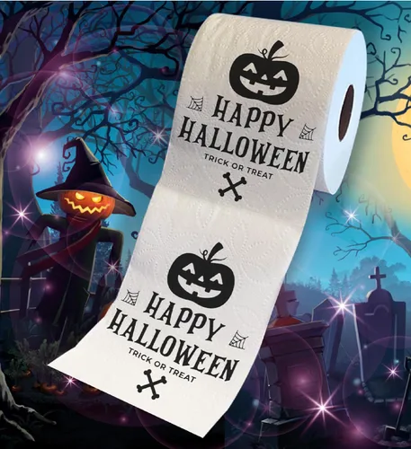 Miniatura 2 de Printed TP Papel higiénico estampado de calabaza risueña de Halloween, rollo de papel higiénico aterrador para sorpresa, broma, regalo divertido