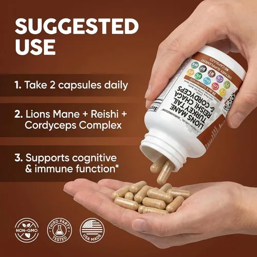 Miniatura 6 de Clean Nutraceuticals Lions Mane - Suplemento de hongos 20 en 1 con Turkey Tail Reishi Cordyceps Chaga Maitake Meshima Poria Cocos Shiitake Oyster