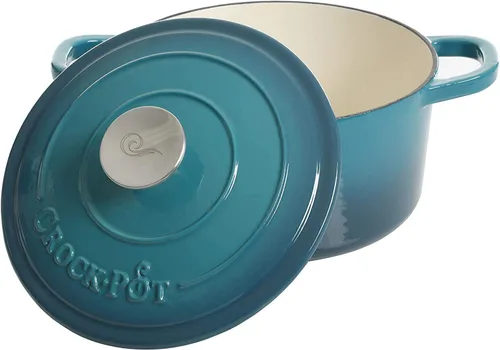 Miniatura 3 de Crock-Pot Artisan - Horno holandés redondo de hierro fundido esmaltado de 3 cuartos de galón, color verde azulado degradado, utensilio de cocina