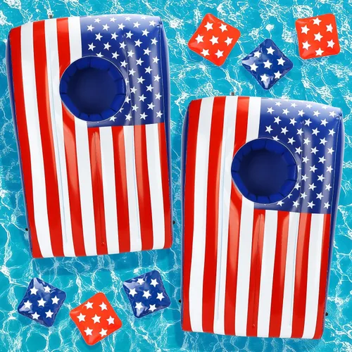 TOY Life 2 Sets Inflatable Pool Games Toys, Pool Cornhole Game Floating Toys for Adults Family, Water Games for Adults, Bean Bag Toss Game for rojo