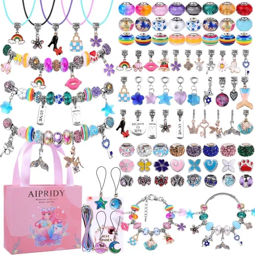 Miniatura 7 de AIPRIDY Kit de fabricación de pulseras con dijes, juego de regalos de unicornio sirena que puede inspirar imaginación y creatividad, kit de 104
