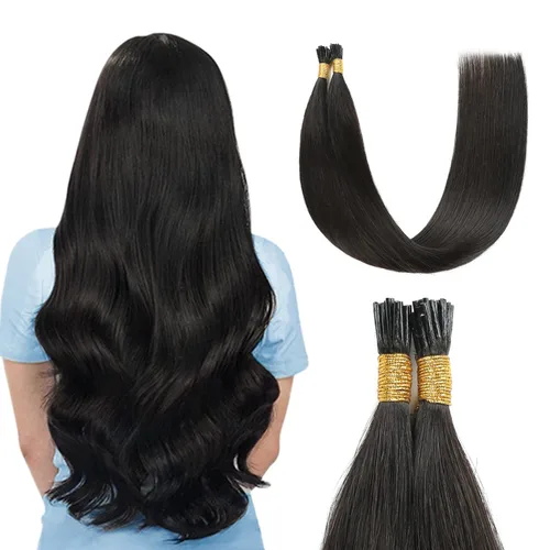 Miniatura 39 de Sunya Extensiones de cabello humano con punta en I Tip, 1.76 oz, 50 mechones por paquete, extensiones de cabello con queratina previamente unidas