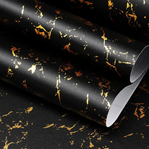 Miniatura 9 de FunStick Papel tapiz moderno de color blanco dorado para despegar y pegar, papel de contacto grueso de mármol blanco roto para encimeras y armarios