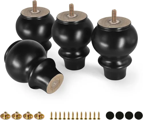 Miniatura 15 de FoDau770 Patas de madera de goma para muebles de 2.4 pulgadas, patas de sofá modernas de mediados de siglo, patas de sofá resistentes, patas de Negro