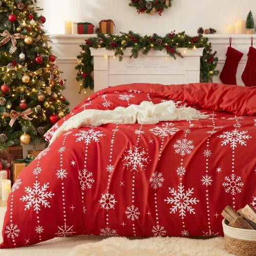 Miniatura 19 de CAROMIO Juego de funda de edredón de Navidad, de microfibra suave, reversible, ropa de cama decorativa festividades + 1 funda de almohada