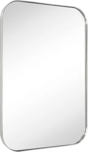 Miniatura 3 de Espejo de pared rectangular redondeado de níquel cepillado de 22 x 30 pulgadas, espejo de pared rectangular con marco de metal de acero inoxidable