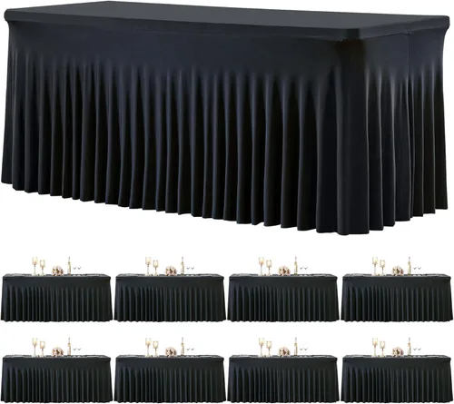 Miniatura 48 de Paquete de 2 manteles color azul bebé para mesas rectangulares de 6 pies, mantel ajustable de elastano, fundas de mesa elásticas de 6 pies, manteles