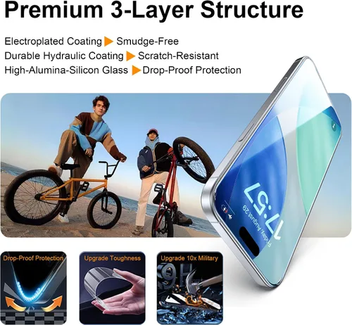 Miniatura 4 de OneFish Protector de Pantalla de Privacidad para iPhone 17 Pro Max [6.9 Pulgadas], Protección de Borde Airbag Anti Espía Película de Vidrio Templado