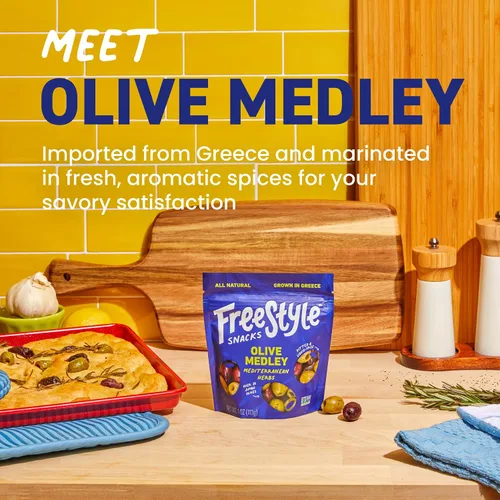 Miniatura 3 de Freestyle Snacks Paquetes de Aperitivos de Oliva - Como se ve en Shark Tank - Olivas verdes y Kalamata frescas sin hueso, tamaño jumbo, cultivadas