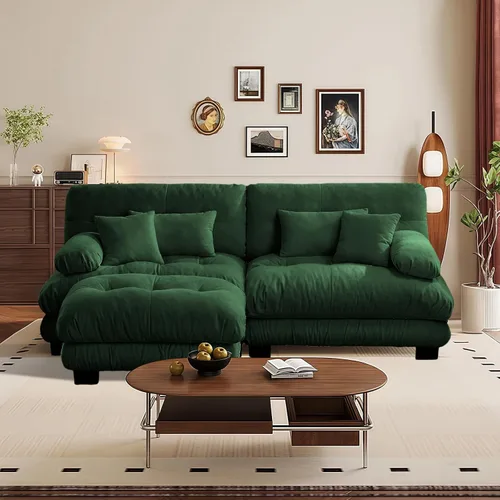 Miniatura 54 de Reposapiés Otomano Tapizado de Terciopelo con Cojín para Sofá Seccional Sofá 300 libras para Sala de Estar (Beige)