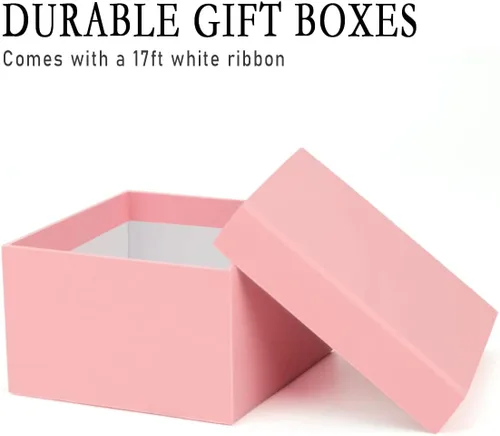 Miniatura 5 de Cajas de regalo anidadas de lujo, color rosa con tapas, paquete de 4, cinta pequeña de 17 pies para dama de honor, San Valentín, día de la madre