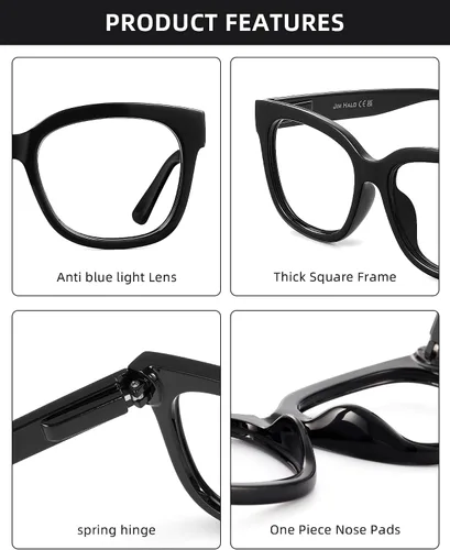Miniatura 5 de JIM HALO Gafas de luz azul extragrandes para mujer, gafas de luz azul con montura cuadrada y gruesa para computadora, reducen la fatiga ocular