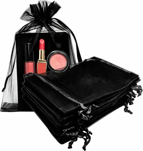 Miniatura 26 de Bolsas de regalo de organza de 5 x 7 pulgadas con cordón para joyas, dulces, flores de lavanda secas, 100 bolsitas rojas, bolsa de malla de tela