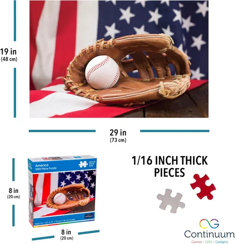 Miniatura 5 de Rompecabezas de béisbol de 1000 piezas con bandera y mitón, divertidos rompecabezas deportivos icónicos para adultos para amantes del béisbol por