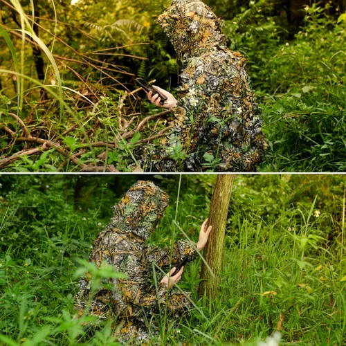 Miniatura 5 de EAmber Traje de Ghillie, Trajes de Gilly para Caza, Pantalones 3D de Camuflaje de Hojas, Overoles de Camuflaje para Jóvenes y Adultos, Ropa Ligera