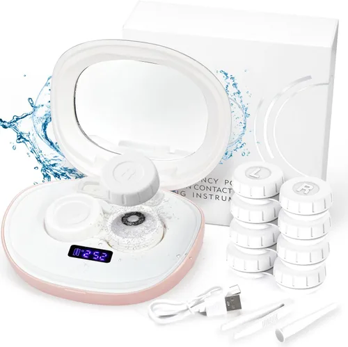 Miniatura 10 de Limpiador de lentes de contacto, máquina de limpieza ultrasónica portátil de lentes de contacto con cargador USB, pantalla de temporizador LED y kit