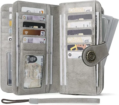 Miniatura 2 de BOSTANTEN Cartera de cuero genuino para mujer, de gran capacidad, cartera de mano con bloqueo RFID