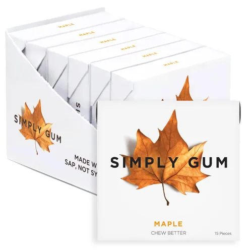 Miniatura 21 de Goma de Mascar Natural Surtida de Simply Gum, sin OGM, Vegana, 6 paquetes (90 piezas), incluye Menta, Canela, Jengibre, Hinojo, Café, Arce