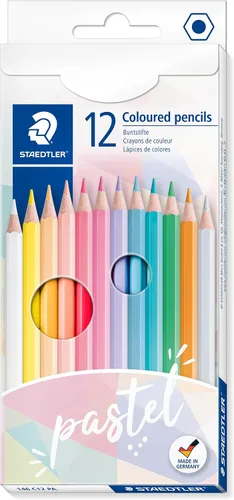 Staedtler Lápiz de coloración 146 Classic Hexagonal Formato, Plomo Suave, Colores Altamente Pigmentados, 12 Colores Pastel en Estuche de Cartón, 146