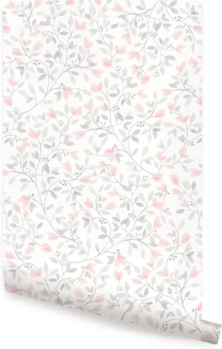 Simple Shapes Floral Vines - Papel tapiz de acuarela para despegar y pegar (una sola hoja, 2 x 9 pies, gris coral)