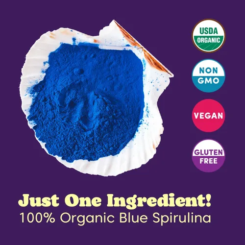 Miniatura 4 de Wilderness Poets, Espirulina azul orgánica – 100% ficocianina (0.5 oz. Tarro de vidrio azul) – Natural – Sin maltodextrina, rellenos o conservantes