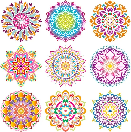 Miniatura 2 de Paquete de 9 plantillas de Rangoli grandes de 12 x 12 pulgadas, plantillas de mandala, plantilla de pintura cortada con láser para arte