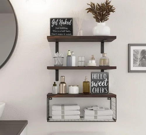 Miniatura 2 de Pigort Letrero Hello Sweet Cheeks - Decoración de Baño Estilo Moderno de Granja Acento para el Hogar - Placa Rústica de Madera Negra para Estante