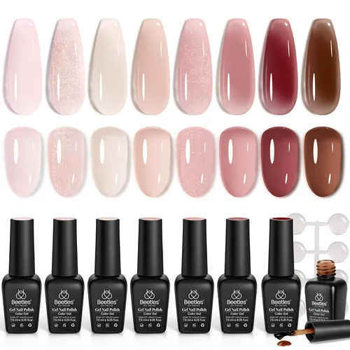 Miniatura 15 de Beetles - Esmalte de uñas de gel rojo, 6 colores, colección Marvelous Lady, esmalte de uñas con purpurina burdeos, nude, rojo brillante, diseño