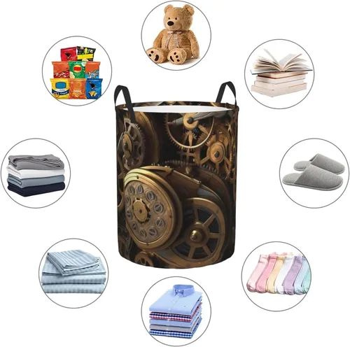 Miniatura 6 de Cool Steampunk Gears print Circular Hamper Waterproof Storage Bin Organizer Basket Laundry Hamper With Handles For Clothes Toys Small