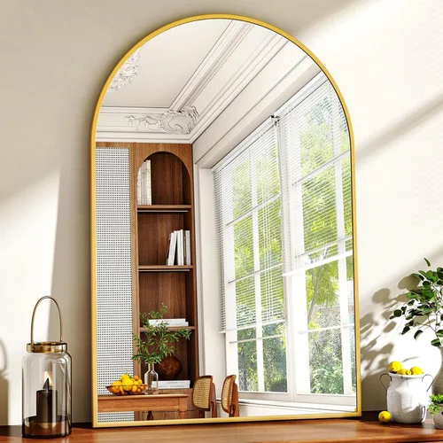 XRAMFY Espejo de Pared Arqueado de 26" x 38" para Baño, Espejo de Tocador Dorado para Dormitorio, Sala de Estar, Entrada, Espejo Colgante Decorativo