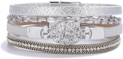 Miniatura 49 de FANCY SHINY - Pulsera de cuero estilo bohemio, pulsera de cuentas de cristal con cierre magnético, regalos de joyería para mujer