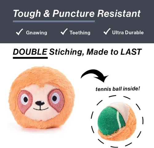 Miniatura 3 de HugSmart Pet Zoo Ball (paquete de 4) Pelota de tenis de felpa y chirriante para perro, sin relleno, juguetes interactivos resistentes para perros