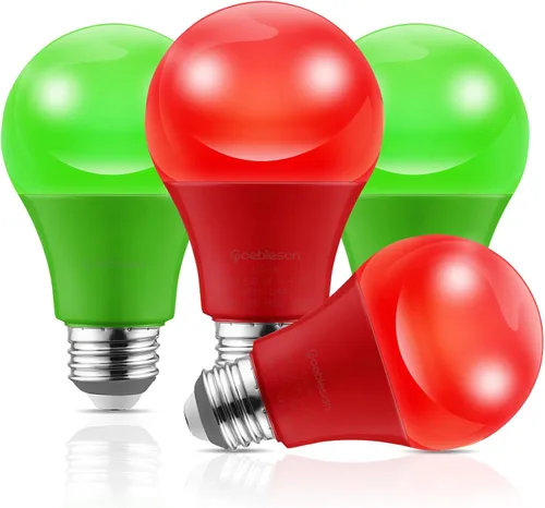 Bombilla roja y verde, bombilla LED de color de 9 W (equivalente a 60 W), base E26, bombillas rojas de Navidad para camino, porche, Halloween,
