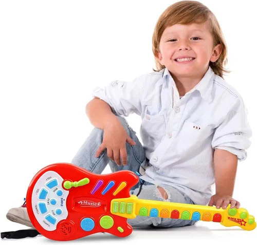 Miniatura 5 de Dimple Guitarra electrónica musical portátil para niños con más de 20 botones, palancas y modos interactivos para niños, el mejor juguete para niñas
