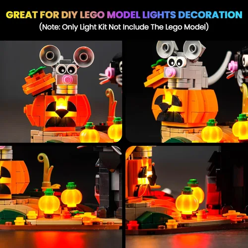 Miniatura 3 de Kit de luces LED mejorado compatible con LEGO Halloween Cat & Mouse Building Set, decoración de luces compatible con LEGO 40570, el mejor regalo