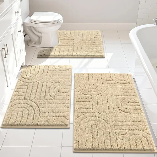 Miniatura 7 de Vaukki Juego de alfombras de baño de 3 piezas, color beige, lavables, antideslizantes, suaves, para ducha y bañera, alfombra de microfibra