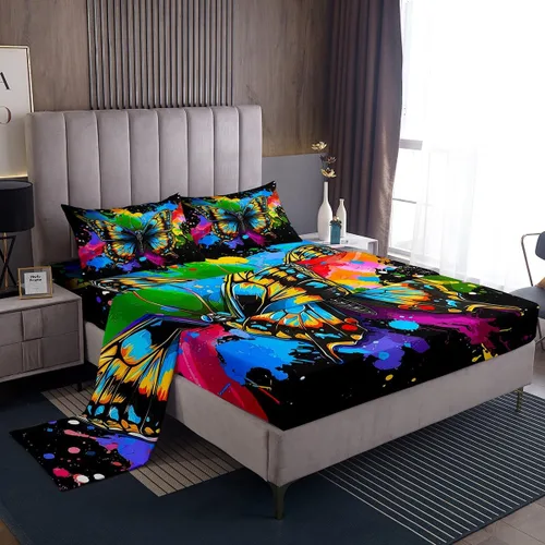 Miniatura 8 de Erosebridal Juego de ropa de cama para niños, sábanas kawaii con diseño de gato, tamaño individual, juego de cama de 3 piezas con 1 sábana bajera, 1
