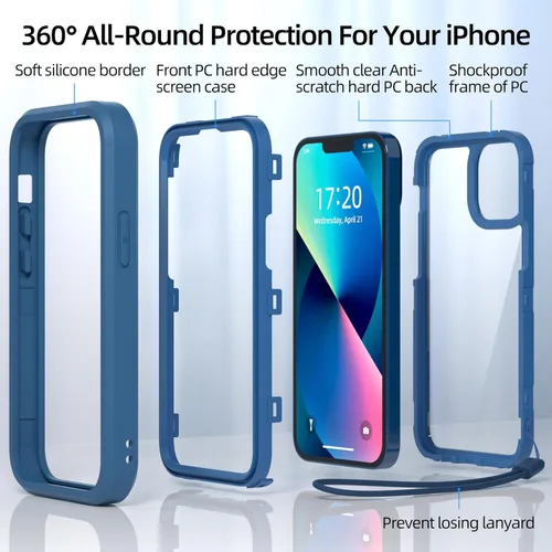 Miniatura 3 de WXR Funda para iPhone 13 mini/iPhone 12 Mini, parachoques de silicona suave y parte trasera de policarbonato duro transparente e interior de Azul