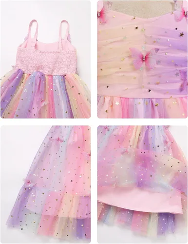 Miniatura 158 de IMEKIS Vestido de princesa de cumpleaños para niña pequeña, confeti brillante, bohemio, arco iris, pastel, sesión de fotos, traje para 1-6T