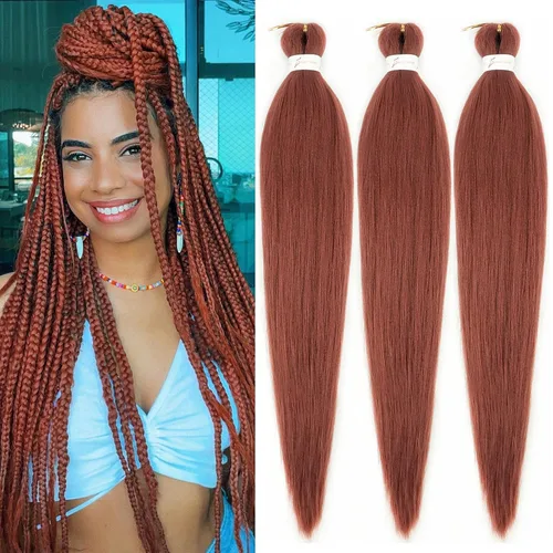 Miniatura 66 de Cabello trenzado marrón preestirado de 30 pulgadas, 3 paquetes de cabello trenzado preestirado de color 30 EZ, textura Yaki, extensiones de cabello