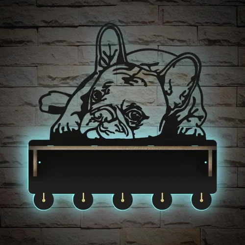 The Geeky Days Soporte luminoso para medallas de Bulldog Francés, colgador de trofeos con estante de exhibición, letrero de luz de neón que brilla