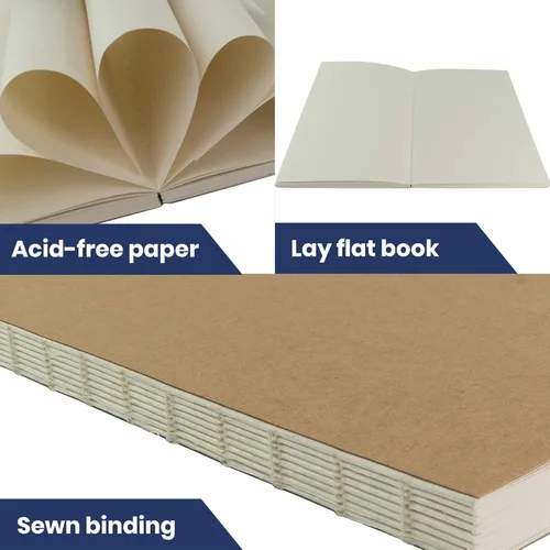 Miniatura 3 de Cuaderno de bocetos LayFlat - 14 x 21 cm - Cuaderno en blanco kraft, 64 hojas, papel grueso de 100 g/m²..