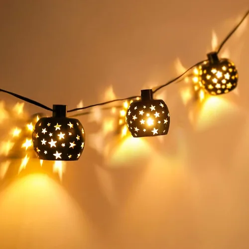 Vigdur Guirnalda de luces tipo farol, tira de luces de estrella enchufable con 10 bombillas G40 transparentes y pantallas de plástico de estrella,