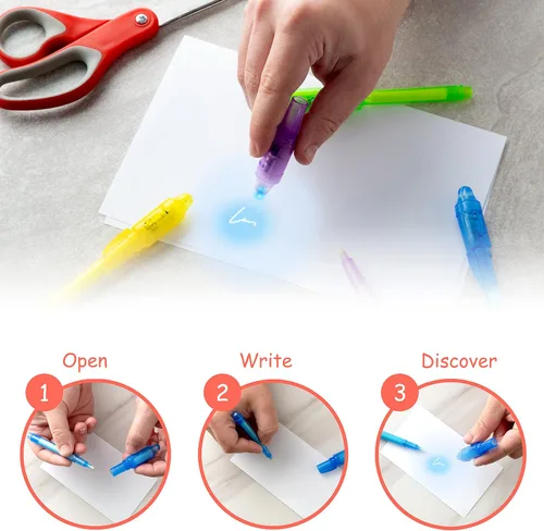 Miniatura 2 de SyPen Marcador de tinta invisible, escritor de mensajes espía secreto, 24 piezas con luz ultravioleta, entretenimiento divertido para niños