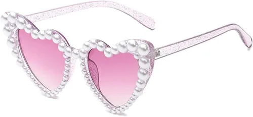 Miniatura 2 de COTIA Gafas de sol de lujo finas y brillantes con perlas de amor para mujer, gafas de sol con forma de corazón