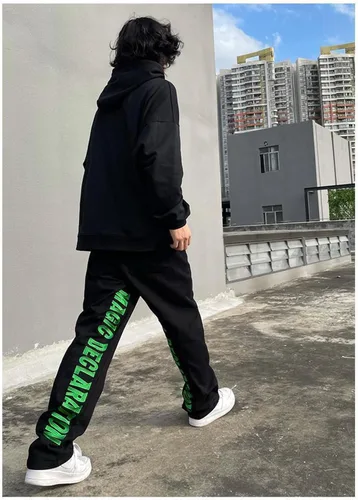 Miniatura 3 de MEOKIM Pantalones de mezclilla bordados con letras góticas, estilo callejero Harajuku, sueltos, hip-hop, recto, tubo para hombre