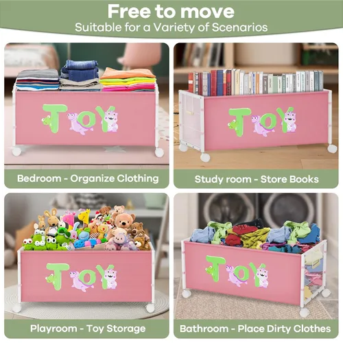 Miniatura 7 de Caja de juguetes extra grande de 120 litros con ruedas y asa, 33.1 x 16.5 x 14.6 pulgadas, cofre grande de juguetes para niños y niñas, organizador
