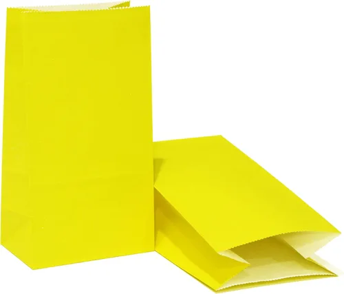 80 bolsas de regalo de fiesta, pequeñas bolsas de almuerzo de papel amarillo para bodas y fiestas de cumpleaños de niños, 5.1 x 3.1 x 9.4 pulgadas